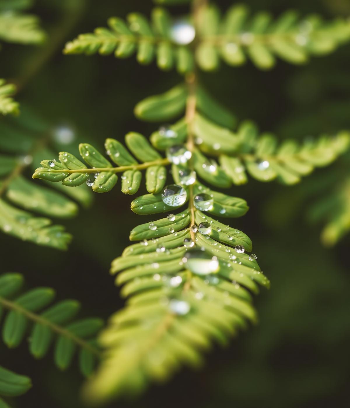 Fern leaves with morning dewdrops