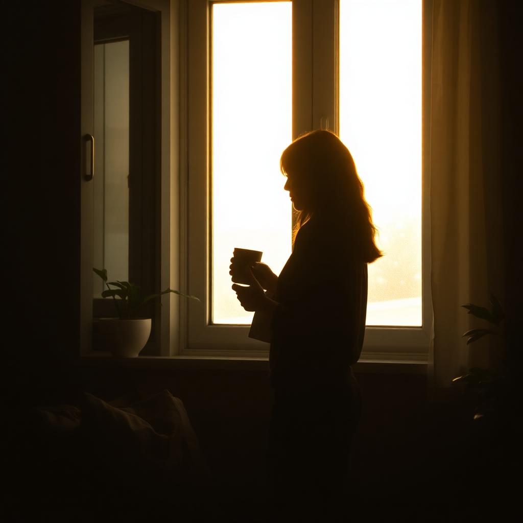 Silhouette at a sunlit window holding a mug — the quiet weight of high-functioning depression
