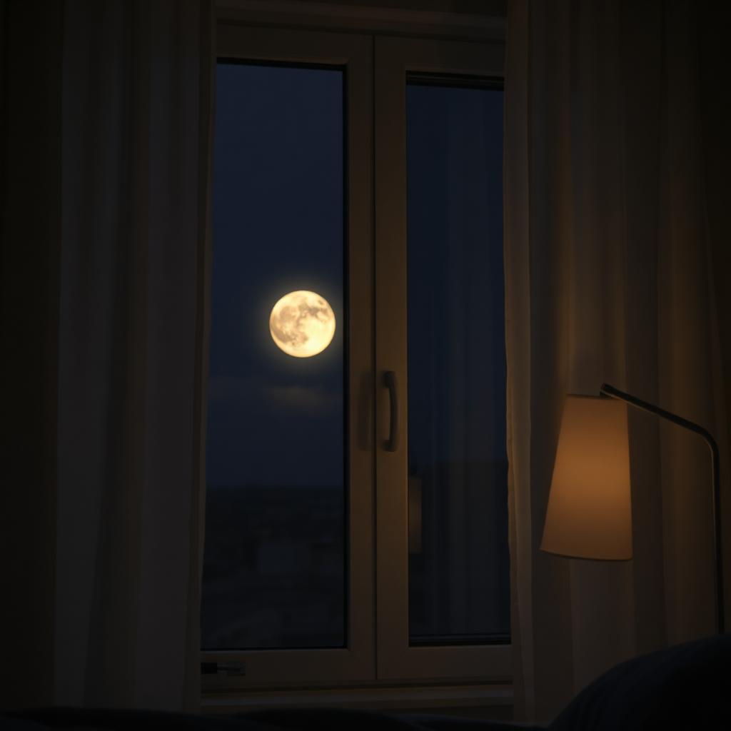 Moonlit bedroom window at night — a calm space for anxious moments